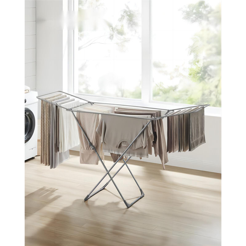 Rebrilliant Clothes Drying Rack Metal Laundry Drying Rack Foldable Space Saving Free Standing Airer With Gullwings Indoor Outdoor Use Bed Linen Clothing Gray Wayfair